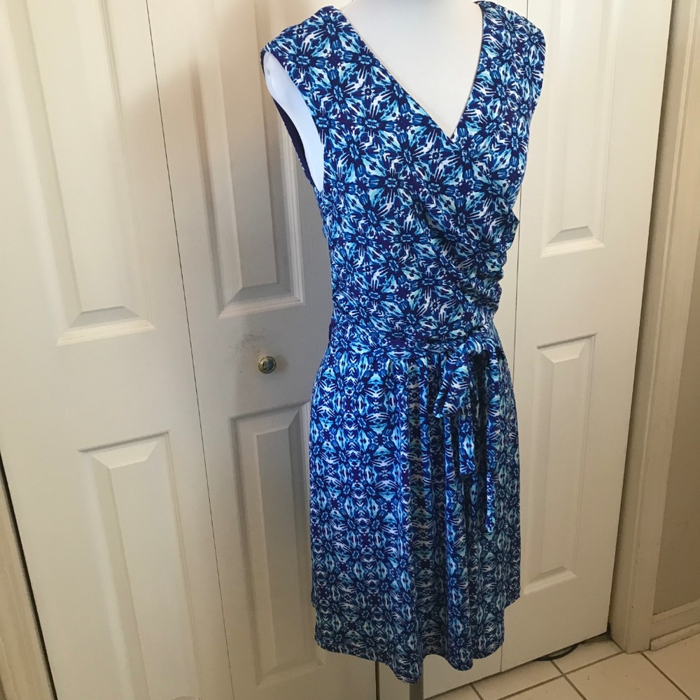 Coldwater Creek Indigo Abstract Floral Dress sz 4 - Picture 4 of 8